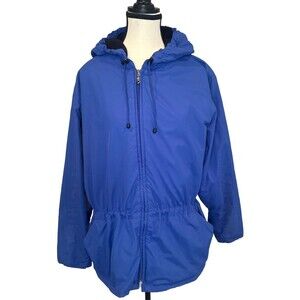 VTG Women’s Eddie Bauer BLUE Parka Hooded Windbreaker Jacket Adj Cuffs Waist L